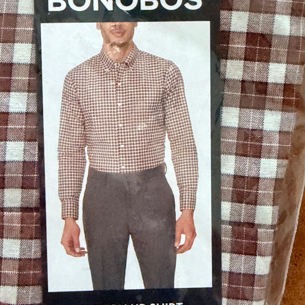 Bonobos Men's Brown and White Plaid Shirt